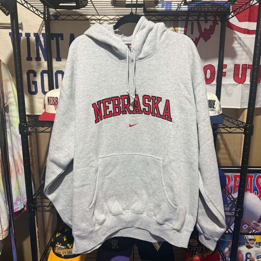 Vintage Nike Nebraska Hoodie Size XXL Grey Center Swoosh